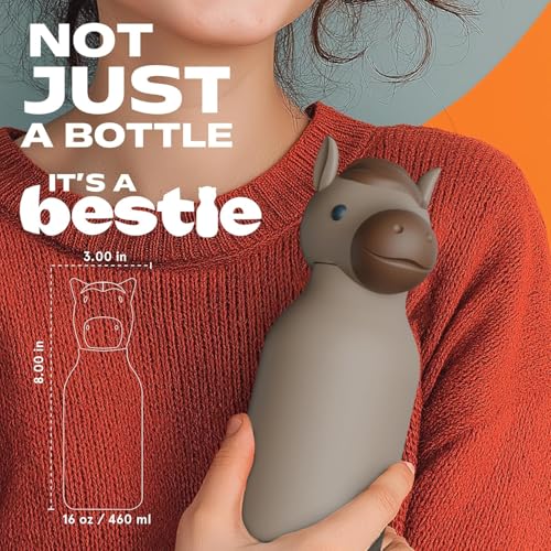 asobu Bestie Water Bottle, Cute Collectible Character, Leak Proof, BPA Free | 16 oz, Stays Cold 24 Hours, Double Wall Vacuum Insulation, Food Grade Stainless Steel, Spill Resistant, Great Gift Idea - color: Horse