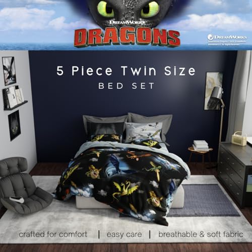 How to Train Your Dragon Kids Bedding Super Soft & Cozy Reversible Microfiber Comforter and Sheet Set with Sham, 5 Piece Twin Size, (Officially Licensed Product) By Franco - color: How to Train Your Dragon, size: 5 Piece Twin Size