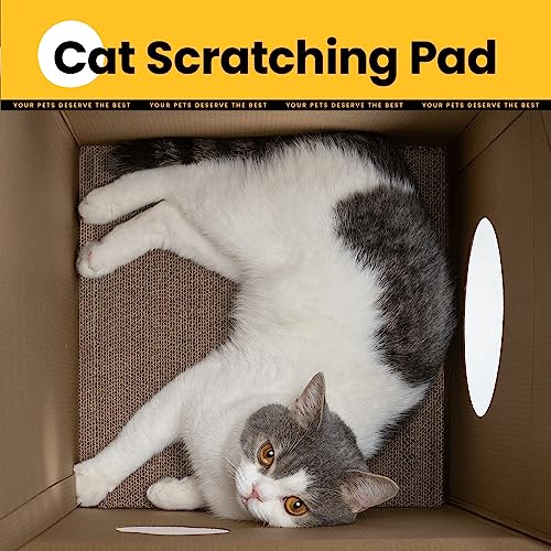 Conlun Cardboard Cat House with Scratch Pad & Catnip, Cat Play Scratching House for Indoor Hideaway Furniture, Heavy Duty Sturdy Cardboard Scratcher, Easy to Assemble Birthday Gift, Medium | 2-in-1 cozy cave, heavy-duty recycled cardboard | traps messy cr