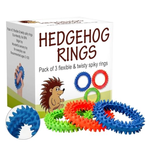 Hedgehog Rings Spiky Sensory Bracelet for Kids & Adults, 3 Pack - style: Fidget Rings Blue Neon Green Orange