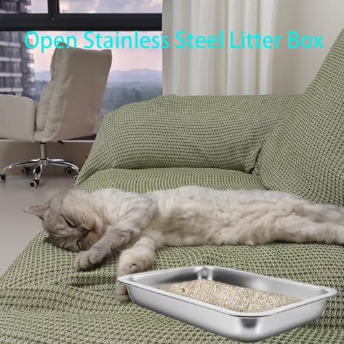 3 Pcs Kitten Litter Box with 1 Scoop,Stainless Steel Small Litter Box, 12.4"×8.4"×1.37" Metal Litter Pan, Small Litter Pan for Little Cats Kittens, Easy Cleaning