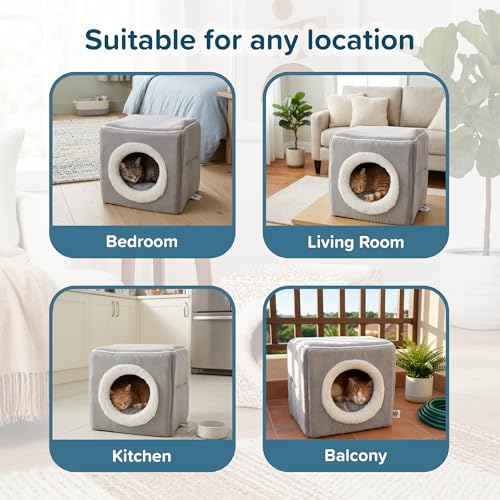 Cat House - Indoor Bed with Removable Foam Cushion - Cat Cave for Puppies, Rabbits, Guinea Pigs, Hedgehogs, and Other Small Animals by PETMAKER (Gray) - color: Gray