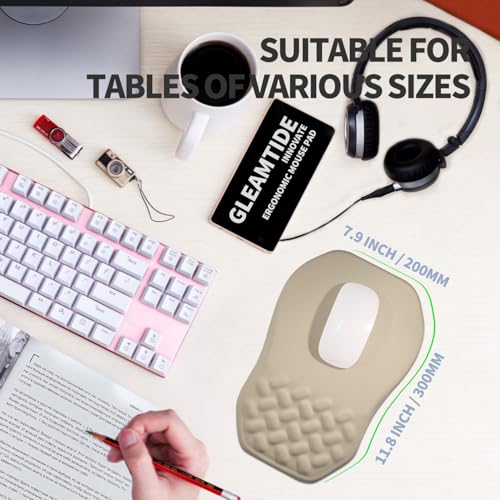 Ergonomic Raised Mouse Pad Wrist Support with Bilateral Slope Memory Foam Mousepad for Wrist Rest and Carpal Tunnel Pain Relief 11.8x7.9〃 Khaki - color: Khaki