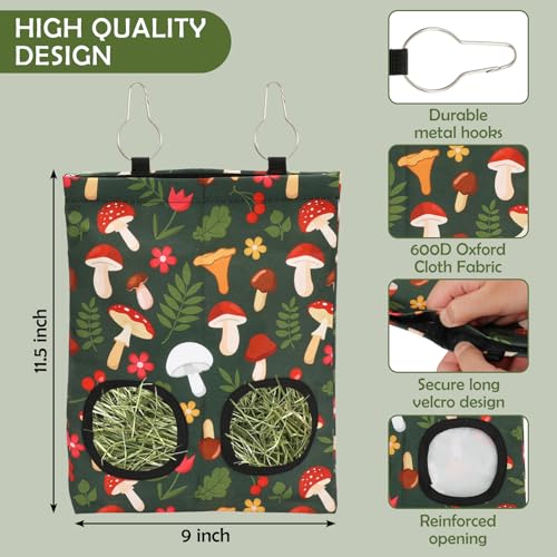 JarThenaAMCS 2Pcs Rabbit Hay Feeder Bag with 2 Holes 11.5 x 9 Inch Mushroom Guinea Pig Hanging Hay Feeding Bag Storage Dispenser for Chinchilla Hamster Bunny Small Animal Pet