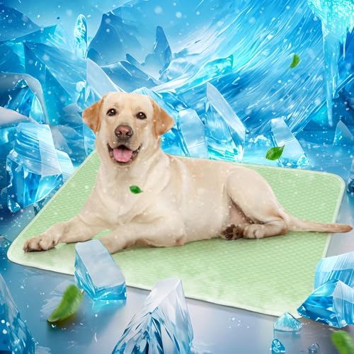 Mora Pets Dog Cooling Mat Instant Self Cooling Pad for Dogs & Cats Breathable Washable Summer Pet Cool Mat Indoor Outdoor, Cold Blanket for Floor Crate Car Travel Use Non Slip Large 40'' x 28'' Green - color: Green, size: 40-Inch (Large)
