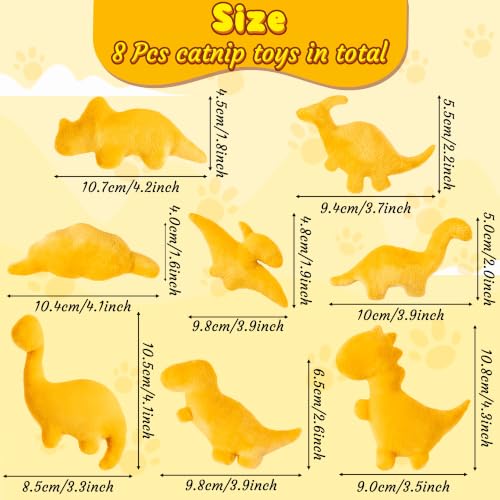8Pcs Dino Nuggets Catnip Toys for Cat, Interactive Catmint Cat Toy Gift | Soft Cotton, Durable for Chew Kick, Catnip Filled Dinosaur Chicken Nugget Indoor Kitten for Boredom Exercise Play - style: Dino Nuggets (8 pieces)
