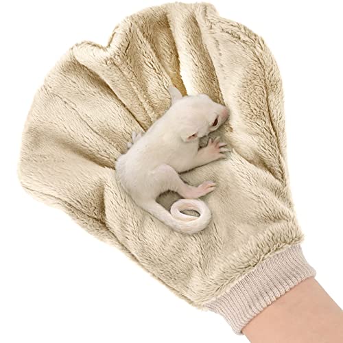 2 Pcs Sugar Glider Bonding Mitt, Calming Sleeping Glove, Bite Proof Animal Handling Gloves, Hedgehog Accessories Calming Glove for Train Your Sugar Glider Small Animals Hamster Rats Pet (Beige) - color: Beige