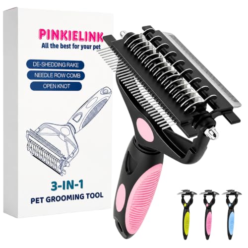 3-IN-1 Pet Grooming Tool - Undercoat Rake, Dematting Comb & Deshedding Brush for Cats, Dogs, Horses - Removes Mats, Tangles & Loose Fur, Reduces Shedding & Prevents Hair Mess (Pink) - color: Pink