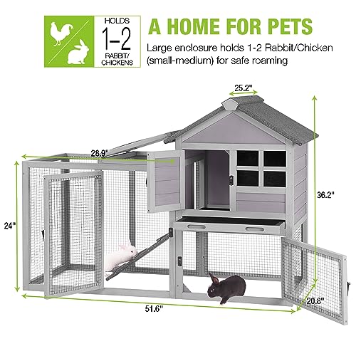 GUTINNEEN Rabbit Hutch Chicken Coop Expandable Indoor Bunny Cage Outdoor Guinea Pig Cage with Run 51.6" L - color: Grey