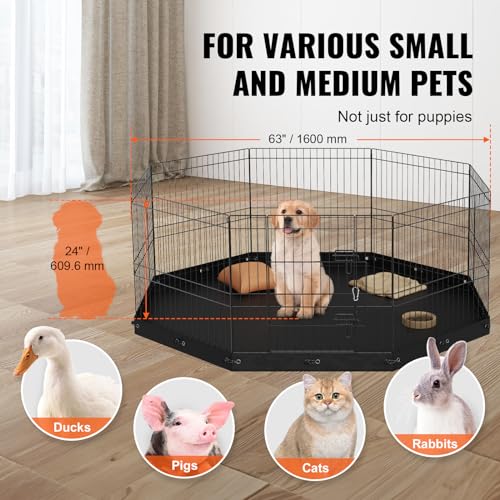 VEVOR Foldable Metal Dog Exercise Pen, Pet Playpen Dog Fence for Camping with Bottom Pad, 24" H 8 Panels, Puppy Crate Kennel Indoor Outdoor for Small & Medium Dogs, Both for Home & Yard Use - size: 8 panels 24*24in, style: Playpen + Bottom Pad
