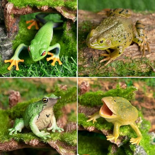Toymany Frog Toy Figures, Plastic Rainforest Woodland Animals Toy Frogs Set with Realistic Poison Dart Frog, Cake Topper Party Favor Garden Flowerpot Plants Decor - style: Jungle Animal-2