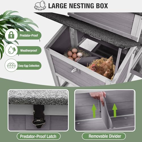 Mobile Chicken Coop with Run, Large Outdoor Wooden Poultry Cage Hen House with Wheels, Nesting Box, Pull-Out Tray, Waterproof Roof, Grey, 79.1" L x 25.2" W x 43.6" H, for 4-6 Chickens - size: 79.1"L x 25.2"W x 43.6"H