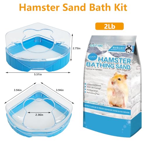 kathson Hamster Sand Bath Kit, 2LB Bathing Sand for Gerbils with Plastic Sandbox Chinchilla Cleaning Powder Dust Free Small Animals Showering Sand for Rodent Mice Rat Mouse
