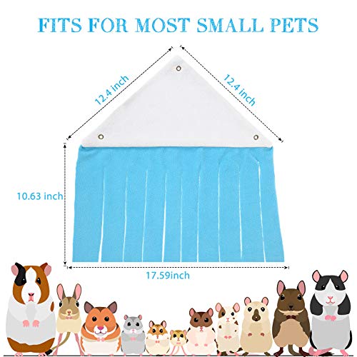 Shappy 2 Pcs Guinea Pig Hideout Hideaway Corner Fleece Toys Cage Accessories Cute Ferret Hammock for Ferrets Chinchillas Hedgehogs Small Pets(Grey with Blue, Grey with Green, Patternless)