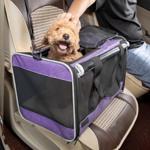 GAPZER Carrying Bag Yorkie Dog Travel Kennel Ventilated Soft Pet Carrier | Privacy Protection Big Kitten Car Travel Cloth Carry Bag up to 20 lbs, Small Animal Portable Mesh Kennel Cage for Vet Visits - color: Purple