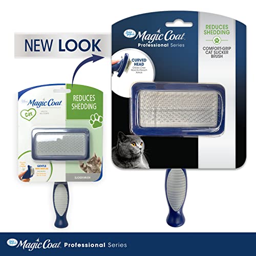 Four Paws Magic Coat Professional Series Grooming Essentials - Trimmers, Nail Clippers, and Brushes for Pets | Cat de-shedding brush, removes loose hair, smoothes coat, designed with a curved head, ergonomic handle
