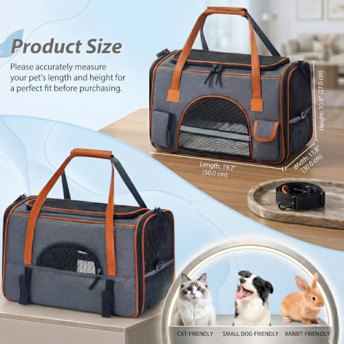 Pesen Large Soft Cat Carrier, 20 x 12 x 11 Inches, Holds Up to 28 lbs | Spacious Anti-Collapse Pet Carrier with Multiple Storage Pockets for Medium Cats, Puppies, Rabbits and Other Small Animals