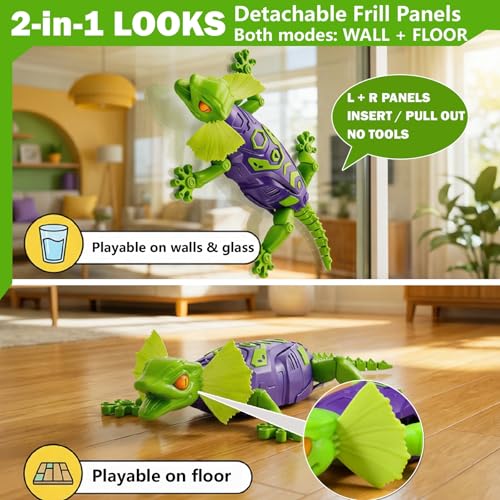 Wall Climbing Gecko Toy for Boys, Remote Control Lizard That Climbs Walls, Ceilings and Floors, Rechargeable Wall Crawler Robot with Strong Suction and LED Eyes, Fun Birthday Gift for Kids Ages 4-12 - color: Green