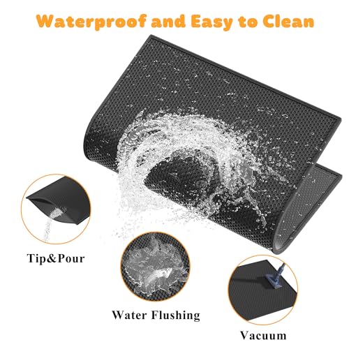 Pieviev Double Layer Cat Litter Mat Traps Scattered Litter 30''x24'' 2 Pack | Waterproof Urine Resistant Layer Litter Box Mat, Easy Collection, Soft on Kitty Paws, Black Color for Indoor Cats - color: Black