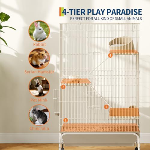 4-Tier Metal Small Animal Cage with Wheels, Removable Ramps, Water Bottle & Food Bowl,47" h Large Critter Nation Cage for Guinea Pigs, Rabbits, Ferrets, Chinchillas, Rats, Squirrels - size: 47"H