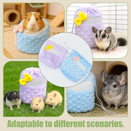 Sugar Glider Bonding Pouch Carrier Bag, 2-Pack Soft Fleece Small Animal Snuggle Sack with Breathable Mesh Window and Drawstring, Portable Nesting Bag for Hamsters and Rats.