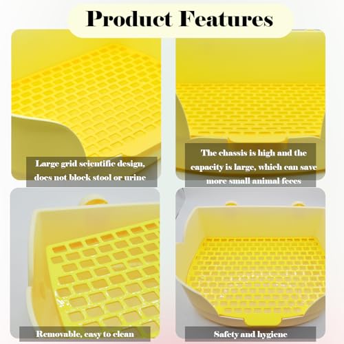 PINVNBY Rabbit Cage Litter Box,Plastic Bunny Litter Pan Detachable Rabbits Corner Potty Training Bedding Boxes with Grate for Guinea Pig Chinchilla Hedgehog Ferret(Yellow) - color: 【Yellow】