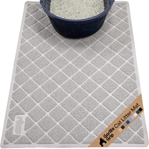 GORILLA GRIP Cat Litter Box Mat, Cushioned Coil Mesh Litter Trapping Mats, Scatter Control Supplies for Less Mess, Phthalate Free, Ultra Deep Catch Grooves, Rinse or Vacuum to Clean, 30x20 Light Gray - color: Light Gray, style: Medium (30" x 20")