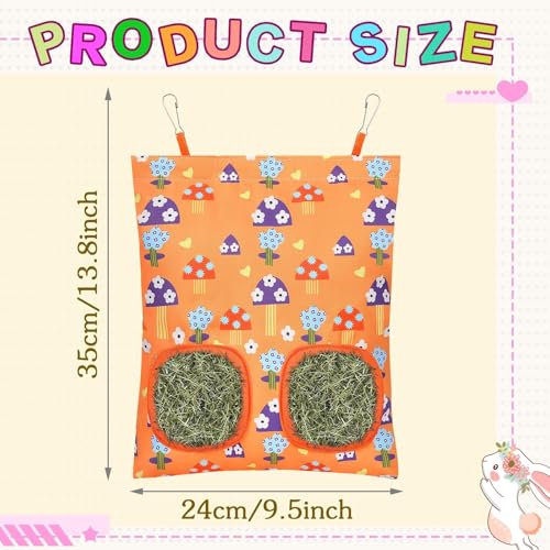 UPINS 3Pack Guinea Pig Hay Feeder Bag,Bunny Rabbit Cage Bag Hanging Holder | Guinea Pig Cage Feeder,for Bunny Rabbits,Chinchillas,Hamsters,Small Pets,and Animals - color: Pink Blue Orange