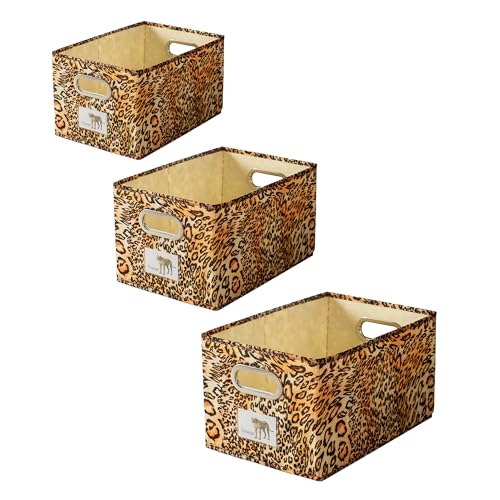Foldable Animal Leopard [Set of 3] Storage Bins, Collapsible Fabric Organizer Container Boxes w/Handles –10L & 19L & 34L Capacity - color: 3 Set Leopard