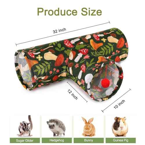 3 Way Washable Rabbit Hideout Toys, Guinea Pig Tunnels & Tubes | Foldable Small Pet Tunnels and Tubes for Ferret Hamster Chinchilla Hedgehog Hiding & Resting, Playing & Exploring, Mushroom - color: Mushroom