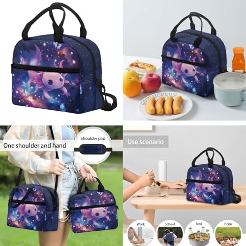 Starry Axolotl Backpack for School Boys 4th Grade Girls Backpack with Lunch Box with Bottle Pocket Adjustable Shoulder Strap Water Bottle Cover and Pencil Box 4Pcs Sets for Kids/Toddler - color: Starry Axolotl