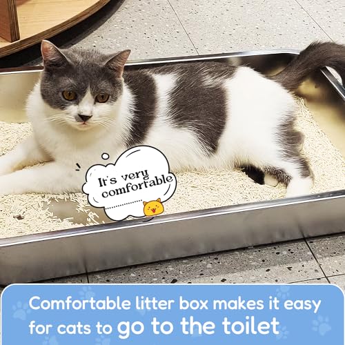 Stainless Steel Cat Litter Box,Extra Large Metal Litter Box,24Lx16x4 in | Extra Large Metal Litter Tray for Big Cats Kitty Rabbits,No Smell,Non Stick,Easy to Clean - color: 4"H, size: 24"L x 16"W