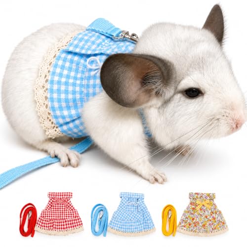Guinea Pig Harness and Leash Set, Small Animal Dress Vest for Ferrets, Chinchillas and Similar Pets, Adjustable Walking Outfit with 4FT Leash,Blue Plaid, M,1530-5 - color: Blue Plaid, size: M: 5-7" Neck, 9-10" Chest, GPig/Ferret
