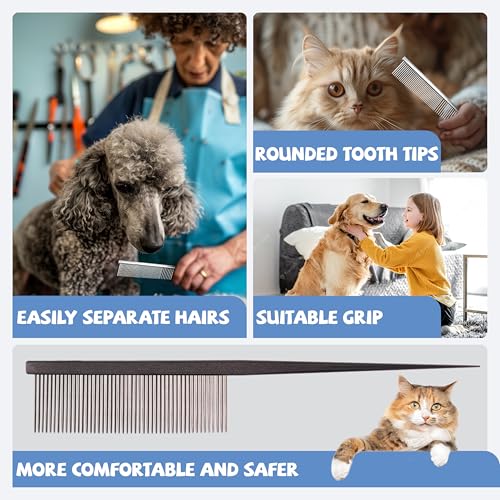 Grooming Pet Comb Rat Tail Dematting Cat and Dog Comb，Rounded Ends Design for Safe Tangle Removal, Hairstyling, Massage，Loose Hair Removal，Prevent Irritation，Fluffing Paws,Face,Tail,Remove Tear Stain - color: Black