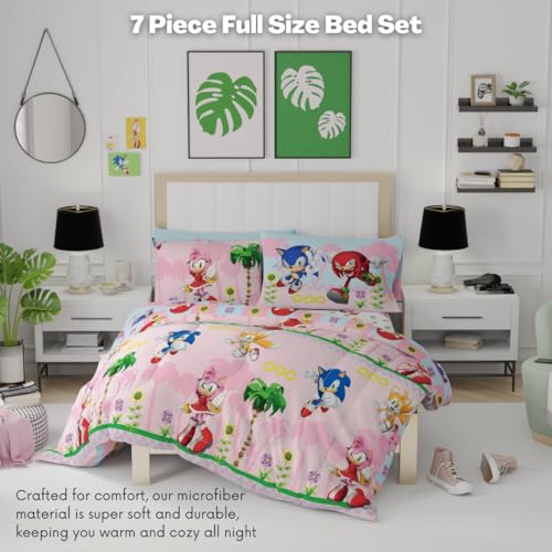 Franco Sonic The Hedgehog Amy Rose Anime Kids Bedding Super Soft Comforter and Sheet Set with Sham, 7 Piece Full Size, (Officially Licensed Product) Kids - color: Sonic the Hedgehog Girl, size: Full