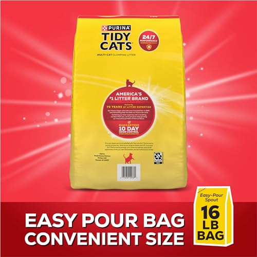 Purina Tidy Cats 24/7 Performance Clumping Cat Litter, 16 lb Bag | Clean Linen scent with 24/7 slow-release deodorizer in a smaller, easy-pour size - size: 16 Pound (Pack of 1)