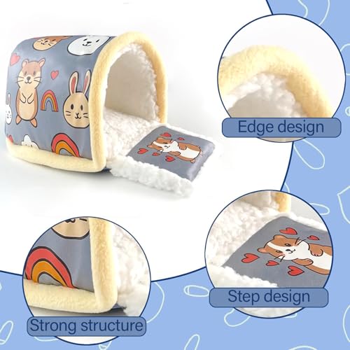 Guinea Pig Hideout for Hamster & Guinea Pig Cage Accessories - Washable Fleece Hideout/House with Step Pad, for Rabbit/Chinchilla/Ferret (S) - size: S
