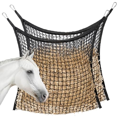 2 PCS Slow Feed Hay Net for Horses, Large Capacity Hay Bags for Horses Goats Sheep Donkey Trailer Full Day Feeding, Easy to Fill and Hang, Black, 35 x 31 Inch - size: 2PCS