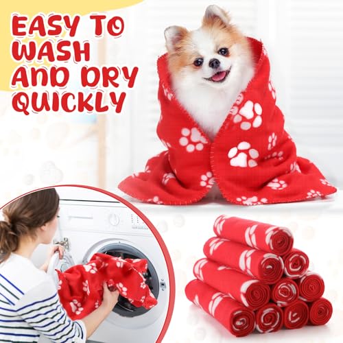 Tatuo 10 Pieces Pet Blankets with Paw Print Dog Cat Fleece Blankets Soft Warm Sleep Mat Pad Bed Cover for Kitten Puppy and Other Small Animals, 24 x 28 Inch(Passionate Color) - color: Passionate Color