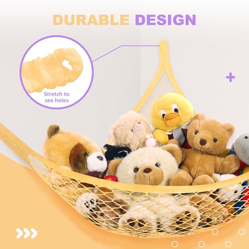 Lazebox Stuffed Animal Net Hammock for Plushie Toys, Stuffed Animal Hammock Corner for Kids' Room Decor, Ideas for Organizing Stuffy Collection, Yellow, L (67" x 40" x 40")-Pack of 1 - color: 1 Pack - Yellow, size: L (67" x 40" x 40")-pack of 1