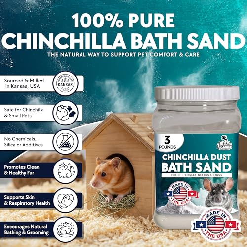 3 LB. Chinchilla Dust Bath Jar - Pure Cleansing Pumice Sand Dust for Cleaning Small Pets Like Gerbils, Mice, Degu - Premium, All Natural Dusting Powder - Chinchilla Accessories by Billy Buckskin - size: 3 Lb.