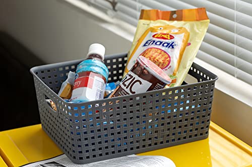 Eslite Plastic Storage Baskets for Organizing,11"X8.5"X4.7",Pack of 4 (Grey) - color: Grey