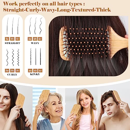 Sofmild Bamboo Hair Brush with Tail Comb, Purple Cushion Paddle Brush | Natural Wooden Hairbrush for Women Men Kids, 2 in 1 Comb Brush for Thick Curly Long Hair,Detangler Brush for Hair Growth - color: Purple