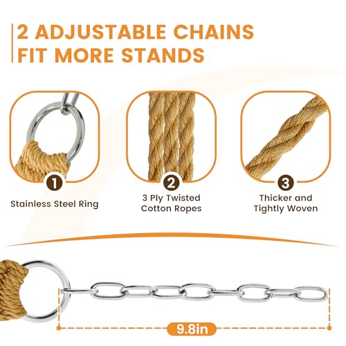Lazy Daze 13 Ft Double Handwoven Polyester Rope Hammock with Tree Straps | Mesh Hammock for 2 Person, with Spreader Bar, Carabiners, Chains for Outside, Backyard, Patio, 450 Lbs Capacity - color: Tan