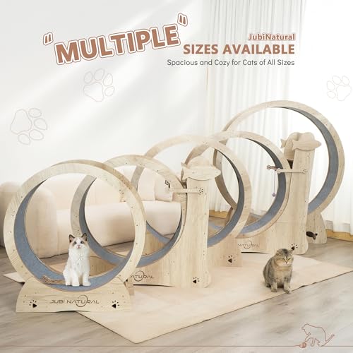 43" Cat Exercise Wheel, Quiet Treadmill with Removable Carpet | 50 lb capacity, TPE low-noise rollers, under 6 mm anti-pinch gap, safety lock, removable carpet and stable base - color: WOOD, size: 43"