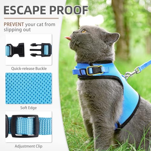 PUPTECK Soft Mesh Cat Vest Harness and Leash Set Puppy Padded Pet Harnesses Escape Proof for Cats Small Dogs, Blue Medium - color: Blue, size: M(NECK 7", CHEST 10.5", 4-6 lbs)