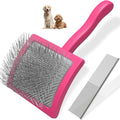 2PCS Slicker Brush for Dogs & Pet Comb,Professional Dog Grooming Brush (Goldendoodles,Poodles,Labradoodles) with Extra Long Pins to Effectively Remove Tangles, Knots and Mats (Pink, Large) - color: Pink, size: Large