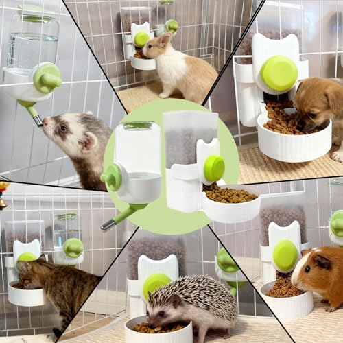 Rabbit Gravity Feeder Waterer Set Automatic Guinea Pig Food Water Dispenser Food Water Bowl Feeding Station for Puppy Kitten Guinea Pigs Chinchilla Hedgehog Small Animals (Green) - color: Green