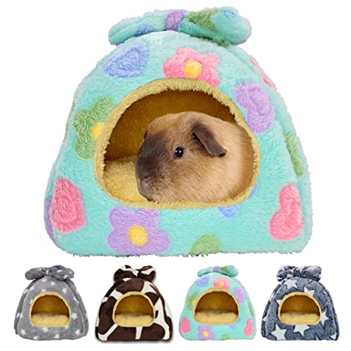 Guinea Pig Bed, Hideout House for Small Animals, Warm & Cozy | Premium Fleece Material, Ideal Bed & Accessories for Hamsters, Chinchillas, Dwarf Bunnies, Hedgehogs, M, Green Flower - color: Green, size: M-10" x 10"