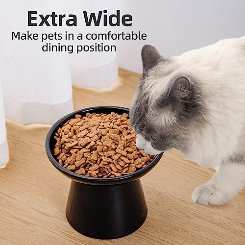 Ceramic Elevated Cat Bowls - 6.2 Inch Extra Wide Raised Cat Food and Water Bowl Set for Indoor Cats, Whisker-Friendly Ceramic Cat Dish for Elder Big Cats & Small Dogs,Black,1 Pack - color: Black, size: 1 Pack